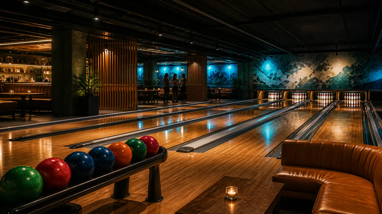 The bowling lanes and lounge seating at Lokay Lanes
